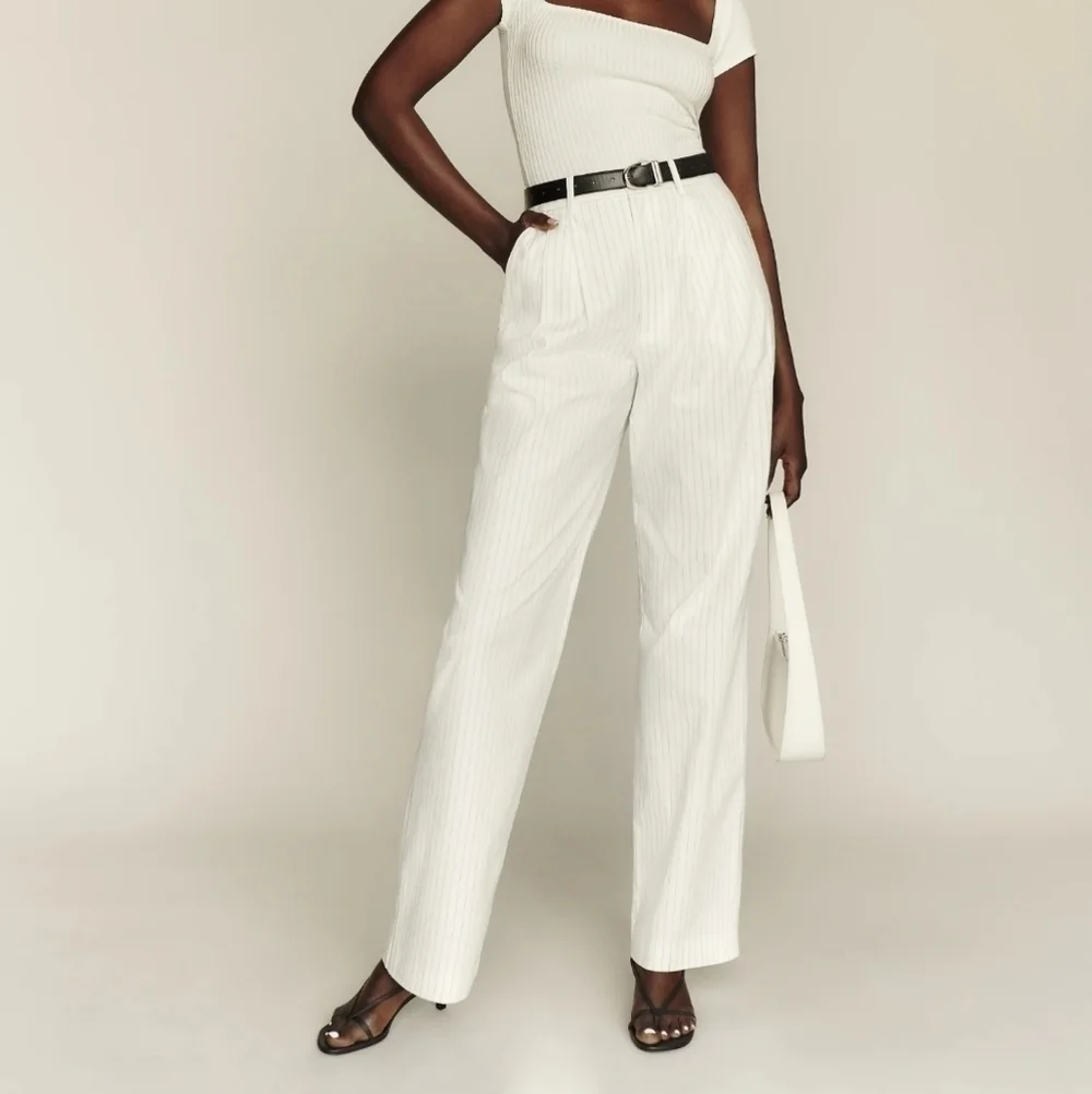 Reformation Oren Pant in White Stripe size 0 NWT